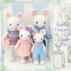 family mice knitting pattern, stuffed knitted doll, animal toy pattern