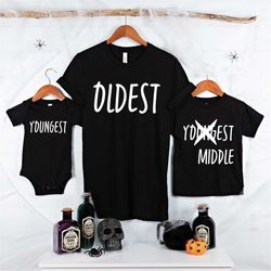 oldest middle youngest t-shirt, funny sibling shirts set of 3, 3rd baby reveal,  new to the crew, new addition, pregnanc