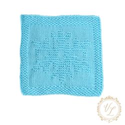 Square Knitting Pattern | Square With Snowflake | Knit Washcloth | Dishcloth | Afghan Square | V15