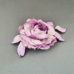 Lilac rose leather brooch 3rd anniversary gift for wife, Leather women's jewelry