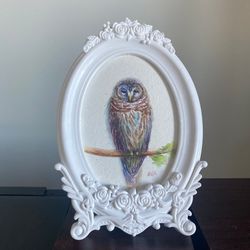 Original Owl Painting, Framed Watercolor Painting, Fairycore Art, Bird Painting, Owl Decor, Small Framed Decor