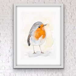 ACEO European robin bird original watercolor painting little songbird small art redbreast warbler nursery wall decor