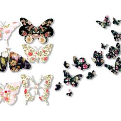 Flower Butterflies Silhouettes Butterfly Decoupage Floral Shapes Digital Collage Sheet Printable Instant Download DIY