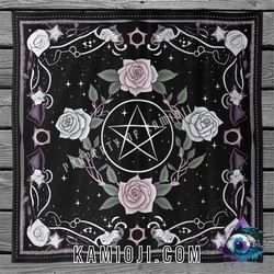 pentagram tarot cloth. flower oracle cloth for readings. rose pattern altar cloth. small floral table cloth. size 80x80c