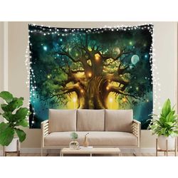 fantasy forest tapestry. tree of life wall art. wall hanging. mystical enchanted forest with moon. witchy bedroom wall d