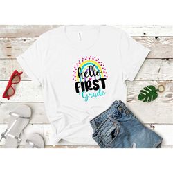 hello first grade shirt, back to school shirt, first day of school shirt, hello kindergarten teacher, teacher shirt dtg
