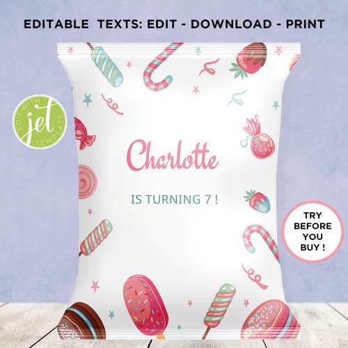 Candyland chips bag wrapper, Candyland party favors bag, Party favors bag, Chips bag, Chips bag wraper