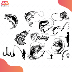 fishing bundle svg, animal svg, fish svg, fishing rod svg, fisherman svg, hook svg, l
