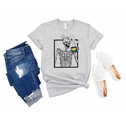 skeleton drinking coffee straight ally flag shirt, lgbtq pride shirt, straight ally shirt, straight ally outfit gift
