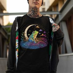 frog shirt, alt clothing, trippy cottagecore, weirdcore moon t-shirt, frog tee, cosmic & psychedelic, stoner girl clothi