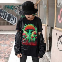 mushroom skull shirt, weirdcore clothing, stoner girl t shirt, trippy t-shirt, shroom tshirt, alt clothing, psychedelic