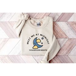 meet me at midnight sweatshirt, 13 sleepless nights crewneck, trendy sweater, taylor swift midnights album shirt,  gift