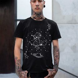 cosmic black cat t shirt, alt clothing, witchy shirt, goth shirts, grunge clothing, space cat shirt, cosmic witch, unise