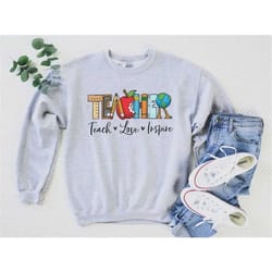 teach love inspire sweatshirt, leopard teacher sweatshirt, teacher sweatshirt, teacher crewneck, teacher hoodie, teach l