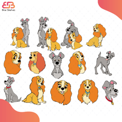 lady and the tramp bundle svg, cartoon svg, lady svg, the tramp svg, animal svg, anim