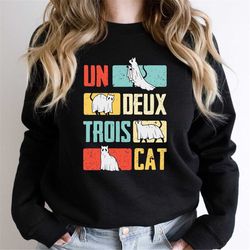 un deux trois cat sweatshirt, youth crewneck sweatshirt, horror pullover, cat unisex sweater, gift for her