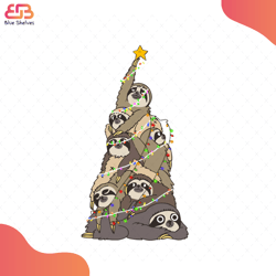 sloth christmas tree svg, cartoon svg, sloth svg, christmas tree svg, merry christmas