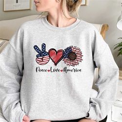 peace love america, youth crewneck sweatshirt, 4th of july pullover, funny unisex sweater, gift for her, mothers day gif