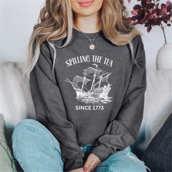 Spilling The Tea, Youth Crewneck Sweatshirt, 4th Of July Pullover, Funny Unisex Sweater, Gift for Her, Mothers Day Gift