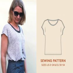 easy t-shirt sewing pattern | easy sewing pattern for beginners| sizes us 0-24 / eu 30-54