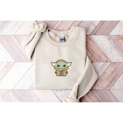 baby yoda sweatshirt, youth crewneck sweatshirt, yoda pullover, funny unisex sweater, gift for her