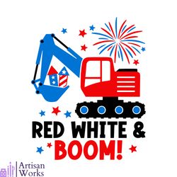 vintage red white and boom excavator 4th of july svg