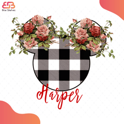 disney harper svg, disney svg, plaid mickey mouse head svg, flower svg, harper svg, m