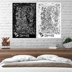 wall hanging capricorn tapestry print, witchy zodiac tapestry, occult decor, astrology, star sign, art print, poster, bo