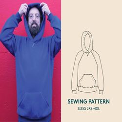 hoodie sewing pattern, sewing video tutorial, sizes 2xs-4xl, easy men's pattern for beginners,
