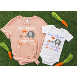 custom first mother's day shirt, mother's day shirt, elephant matching with mom shirt, mother's day gift, our first moth