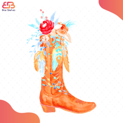 cowgirl boot watercolor floral flowers svg, flower svg, cowgirl boot svg, floral flow