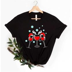 three christmas wine glasses shirt, christmas wine shirt,wine lover shirt, wine glass santa hat t-shirt, christmas party