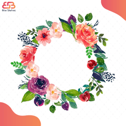 pastel watercolors flowers wreath svg, flower svg, flowers monogram svg, watercolors