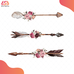 watercolor ethnic boho set of arrows svg, flower svg, ethnic boho svg, arrows svg, wa