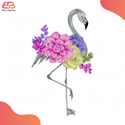 watercolor flamingo with exotic flowers svg, flower svg, flamingo svg, exotic flowers