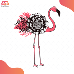 Pink Flamingo With Floral Flowers Svg, Flower Svg, Pink Flamingo Svg, Floral Flowers