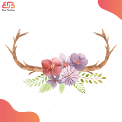 set hand painted watercolor flowers leaves stock illustration svg, flower svg, horns