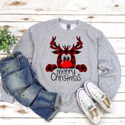 buffalo plaid reindeer christmas sweatshirt,reindeer sweatshirt,merry christmas sweatshirt,christmas family sweatshirt .