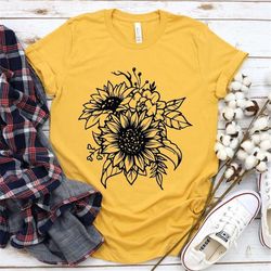 sunflower shirt, floral tee shirt, flower shirt, garden shirt, womens fall shirt, sunflower tshirt, sunflower shirts
