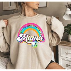 mama sweatshirt, retro mama shirt, rainbow colorful mama crewneck pullover, mothers day gift, gift for mom, new mom gift