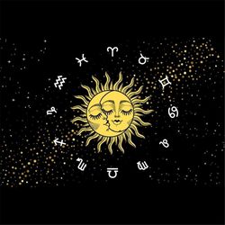 sun moon zodiac boho wall decor, wall hanging tapestry, witchy decor, celestial art print, spiritual decor