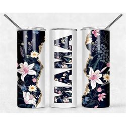 custom mom mothers day travel mug - tumbler cup 20oz - skinny tumbler - blue floral - coffee lover