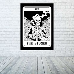 stoner tarot card tapestry aesthetic. tarot tapestry. bedroom wall hanging art decor. skeleton. stoner girl. college dor
