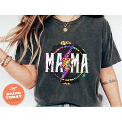 mama mini lightning bolt shirt, first mother's day, gifts for women, mama rainbow leopard shirt, leopard mom tee, gift f