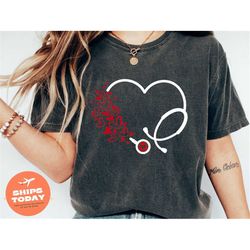 nurse life shirt, doctor tee, heart stethoscope tee, heart beat with stethoscope shirt, rn shirt, nurse gift, doctor day