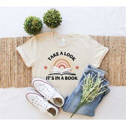 take a look it's in a book reading vintage retro rainbow t-shirt, book shirt, reading shirt, reading book, book gift, bo