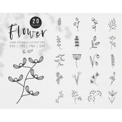 flower bundle svg, floral svg, flower bouquet svg, wildflower svg, leaves svg, flower png, line drawing svg, garden svg,