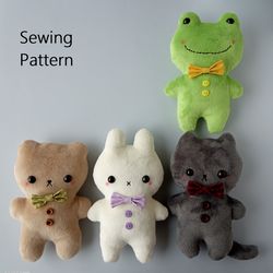 4in1 Frog Bunny Bear Cat Sewing Patterns (in 2 sizes), Animal Plush Toy Patterns For Beginners And Step-By-Step Tutorial