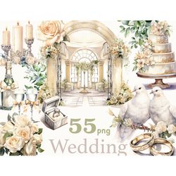 Watercolor Wedding Clipart Bundle | Bridal Illustration Set