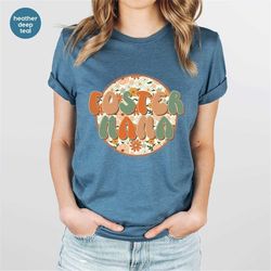 floral foster mama shirt, mothers day gift, gifts for foster mom, flowers mom vneck tshirts, new mom outfit, adoption gr